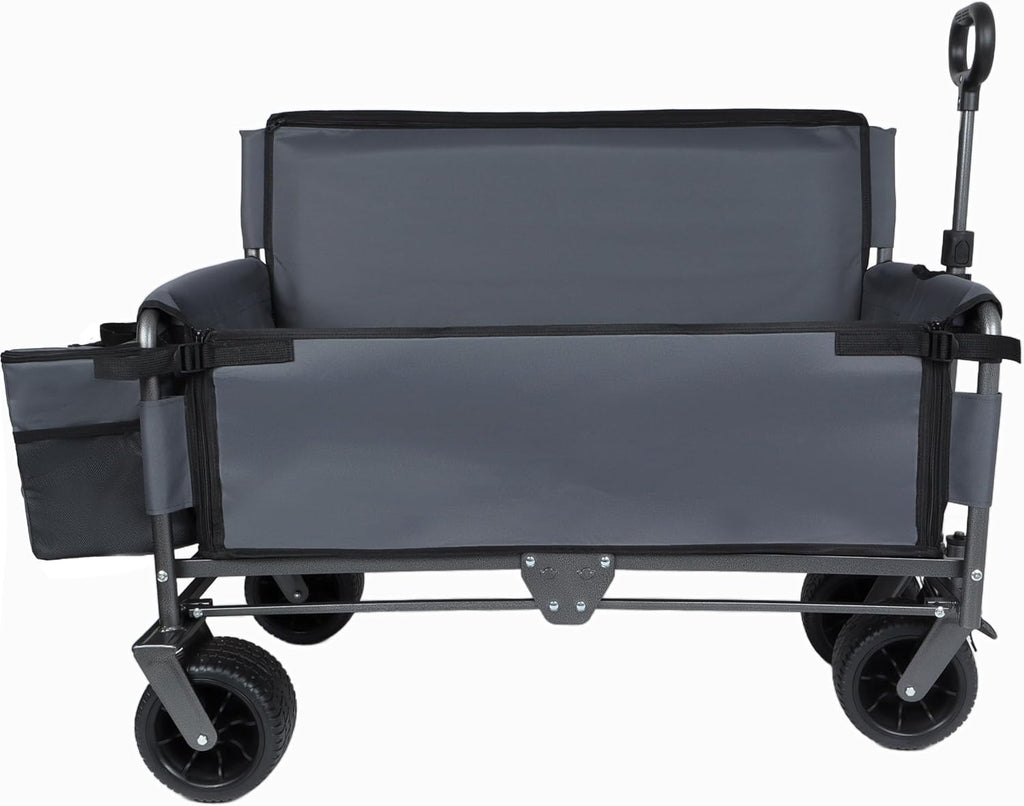 3-in-1 Heavy-Duty Folding Wagon Cart with All-Terrain Wheels, 500lbs Capacity, Bench Seat & Storage – Perfect for Camping, Beach, Sports, and Outdoor Events (Gray)