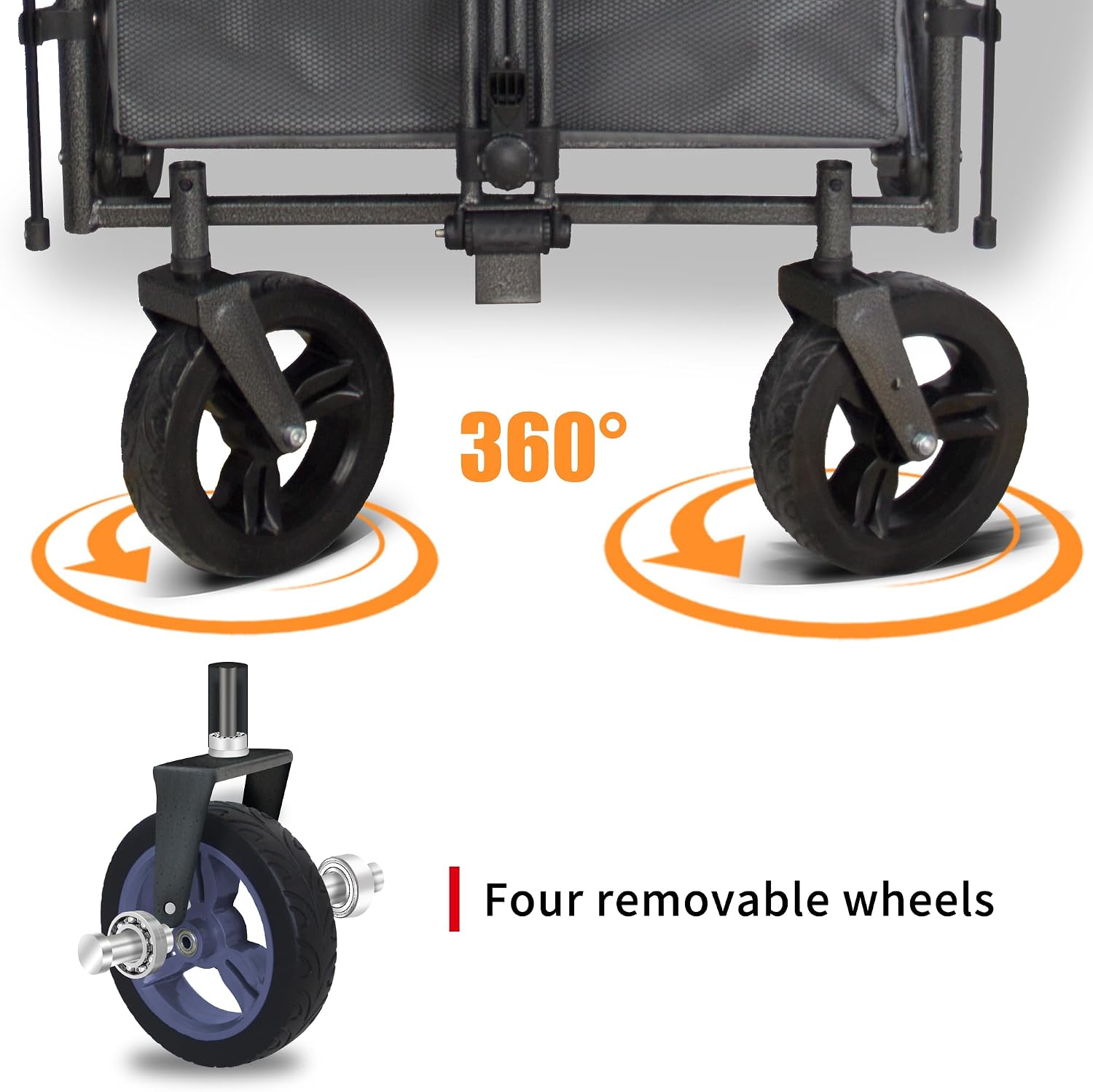 Collapsible Foldable Wagon Cart with All Terrain Wheels &Canopy& 2 Seats- Heavy Duty Utility Wagon 265 lbs Capacity for Camping, Garden, Shopping (Grey)