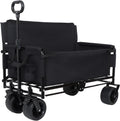 3-in-1 Convertible Folding Wagon Cart with Bench Seat & Storage - 500lbs Heavy-Duty Utility Wagon, 180L Capacity All-Terrain Wheels for Camping, Beach, Sports, Garden (Black)
