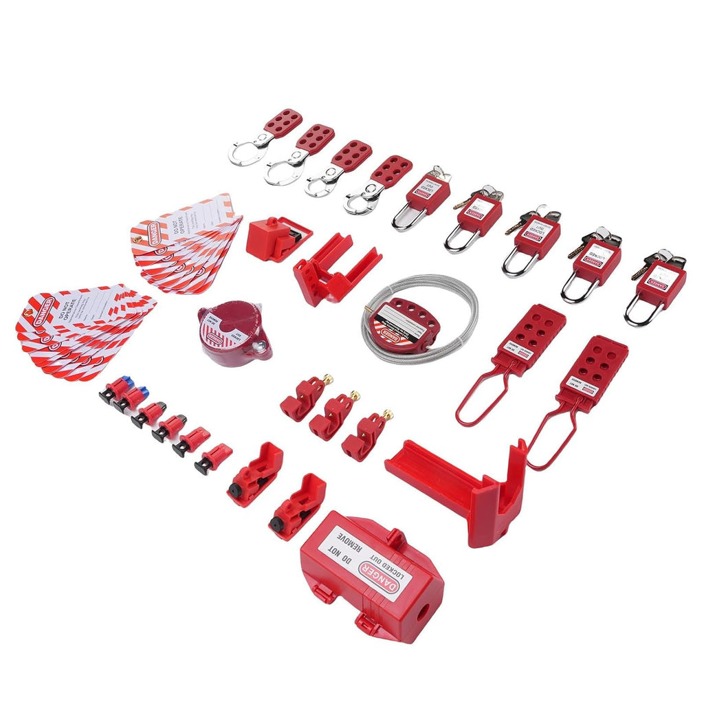 Lock Out Tag Kit, Electrical Lockout Tagout Kit with Circuit Breaker Lockouts, Hasps, Plug Lock, Ball Valve, Loto Set, Universal Padlock Box