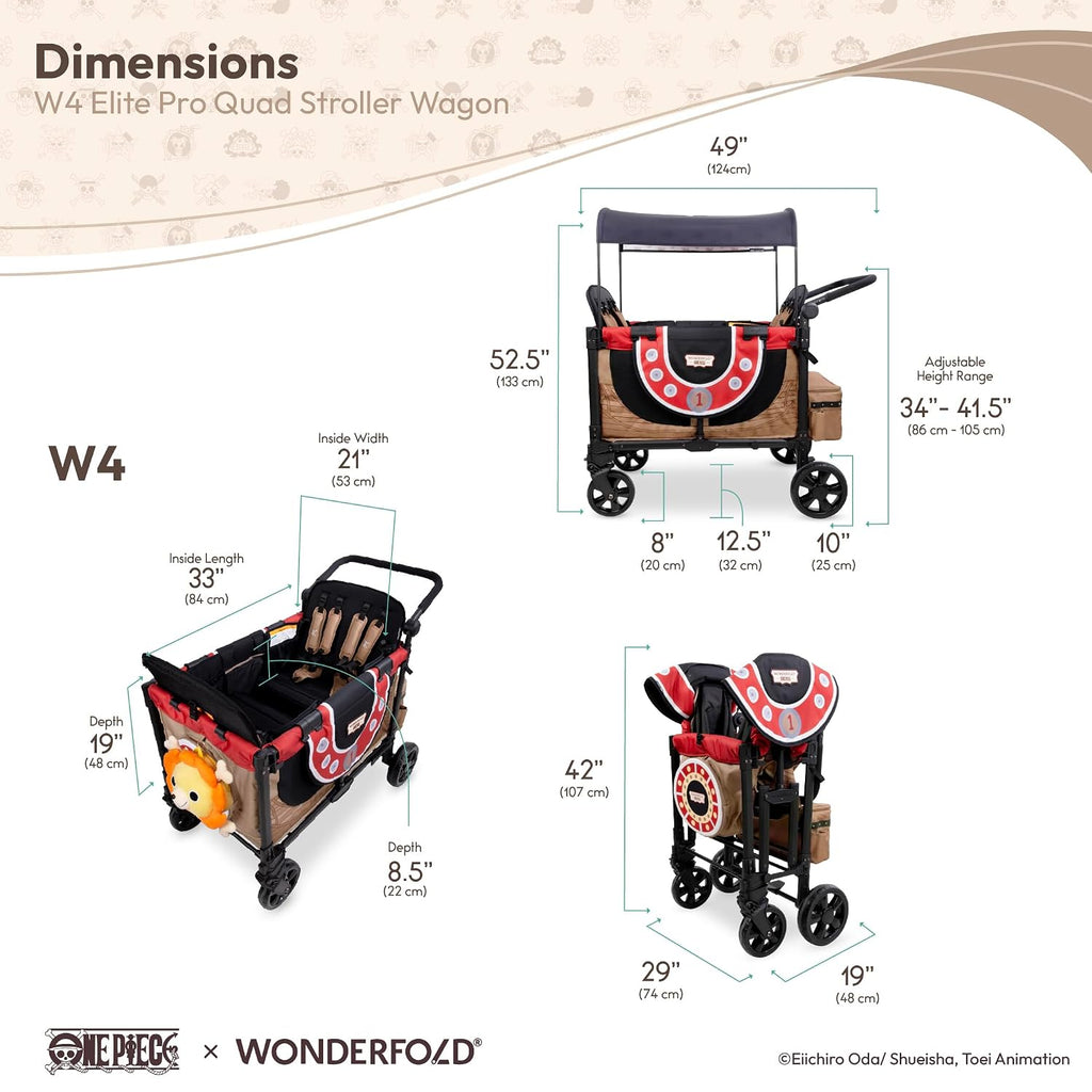 WonderFold ONE PIECE Thousand Sunny Limited Edition 4 Seater Stroller Wagon - Spacious, Safe, and Stylish Ride with All-Terrain Wheels