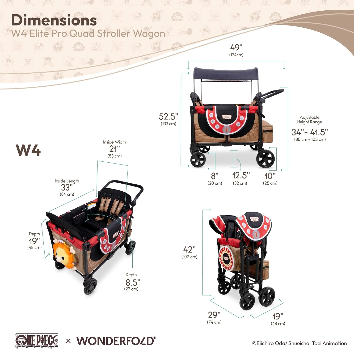 WonderFold ONE PIECE Thousand Sunny Limited Edition 4 Seater Stroller Wagon - Spacious, Safe, and Stylish Ride with All-Terrain Wheels