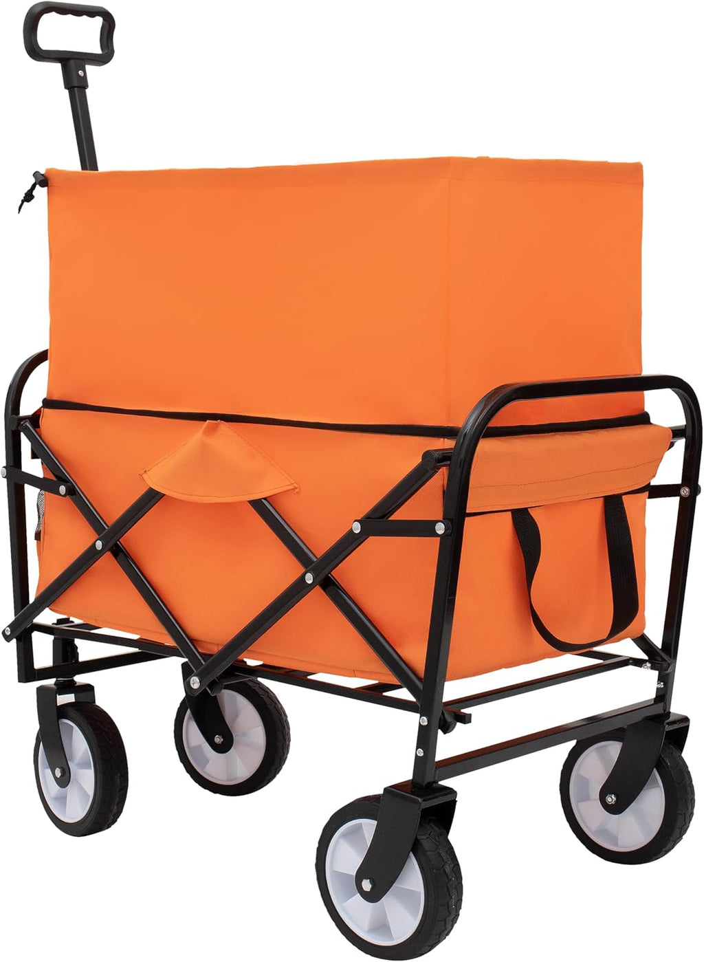 3-in-1 Convertible Folding Wagon Cart with Bench Seat & Storage, 500lb Capacity Heavy-Duty Utility Cart, 180L All-Terrain Wagon for Camping, Beach, Garden (Orange)