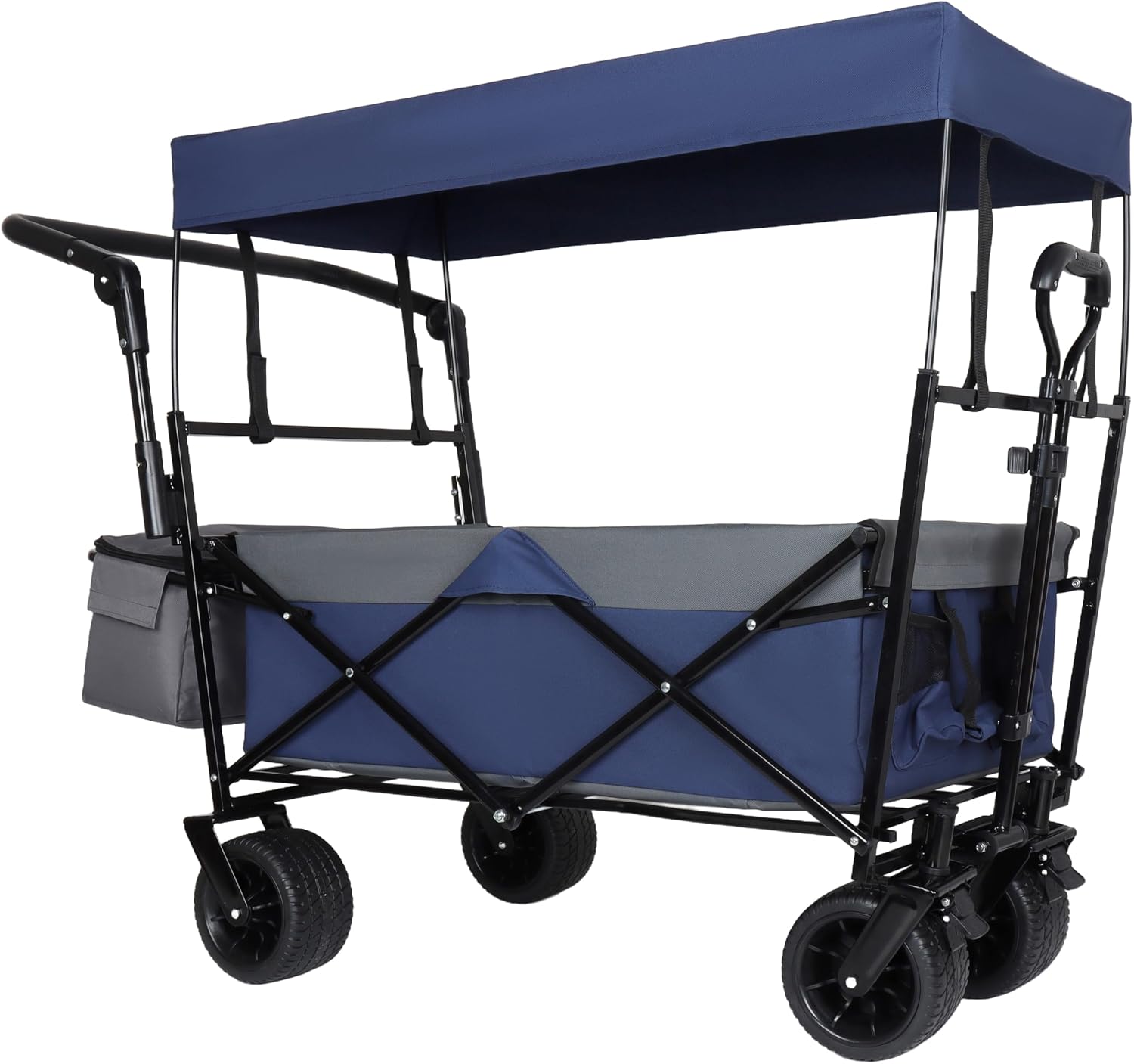 【LuckyNote】 with Push Handle, 480Lbs Collapsible with Canopy, Wagon cart with 7' All-Terrain Wheels, Lightweight Foldable Wagon, Large Capacity for Camping, Shopping, Sports (Dark Blue)