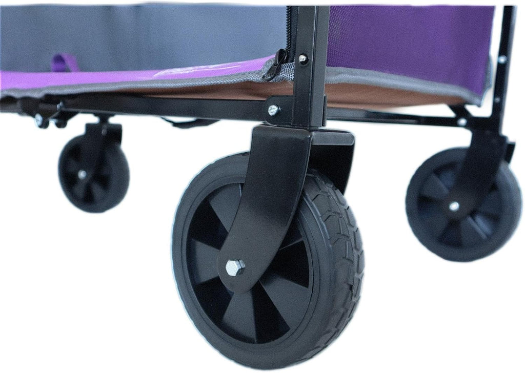 Wagonpro Folding Utility Wagon with Convertible Bench Seat, Collapsible All-Terrain Cart with 360° Swivel Wheels, Portable Outdoor Wagon for Camping, Beach, Sports Events, Purple