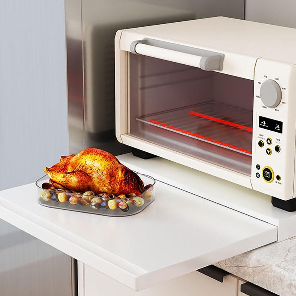 Countertop Pull-Out Bakers Rack Metal Microwave Stand with Pull-Out Drawer Storage Organizer for Kitchen Lightweight(White)