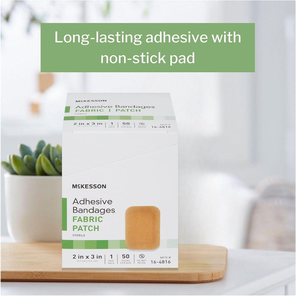 McKesson Adhesive Bandages, Sterile, Fabric Patch, 2 in x 3 in, 50 Count, 24 Packs, 1200 Total