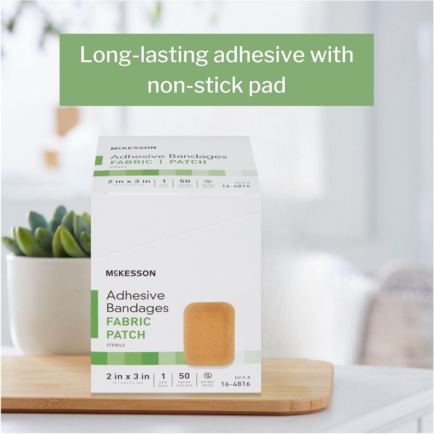 McKesson Adhesive Bandages, Sterile, Fabric Patch, 2 in x 3 in, 50 Count, 24 Packs, 1200 Total