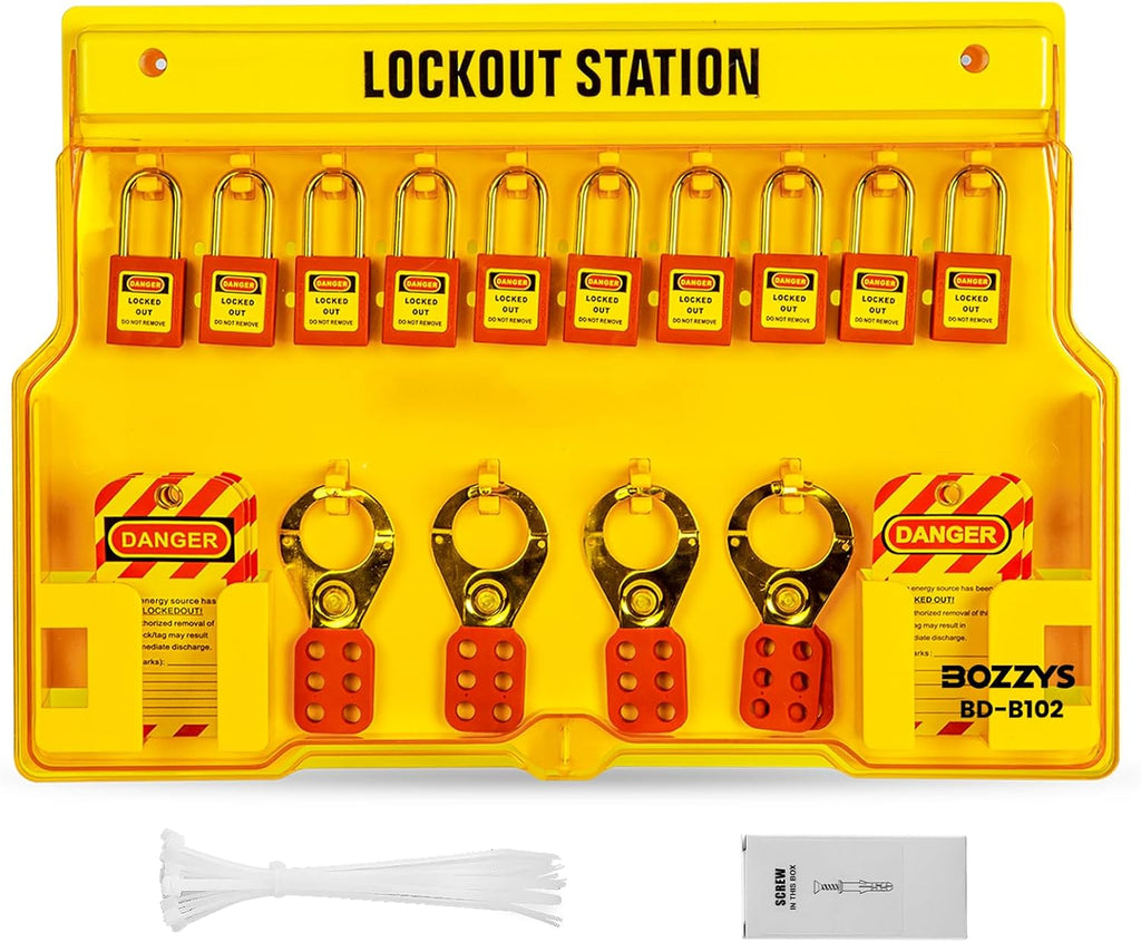 Lockout Tagout Kit & Station | 16-Positions for 10 Loto Locks & 4 Hasps | 20 Tags & 20 Ties | 22'x15.5' OSHA Wall-Mounted Safety Lock Out Kit (BD-B102-KIT)