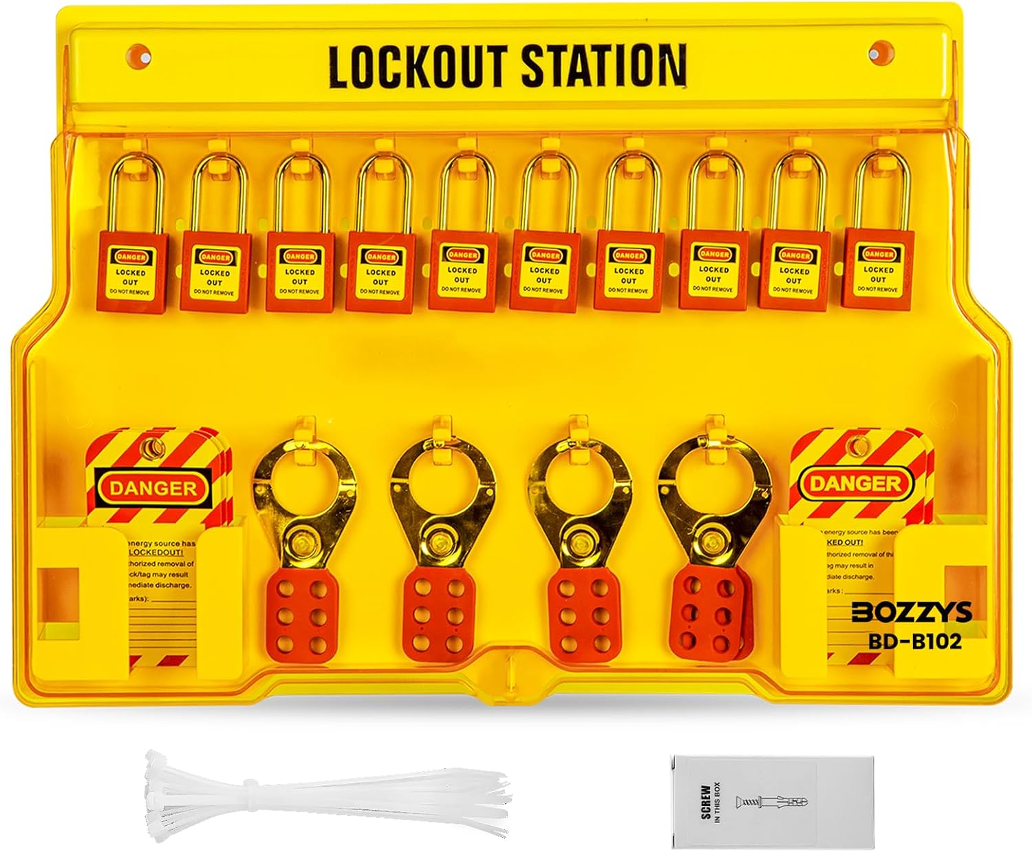 Lockout Tagout Kit & Station | 16-Positions for 10 Loto Locks & 4 Hasps | 20 Tags & 20 Ties | 22'x15.5' OSHA Wall-Mounted Safety Lock Out Kit (BD-B102-KIT)