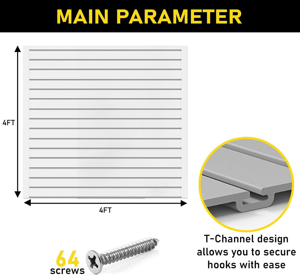 Heavy Duty 4x4 PVC Garage SlatWall Storage System (with Endcaps & Screws) - Modular Slat Wall Paneling for Garage Wall Organizer - Interlocking SlatWall Panels for Home & Commercial Use (Black)