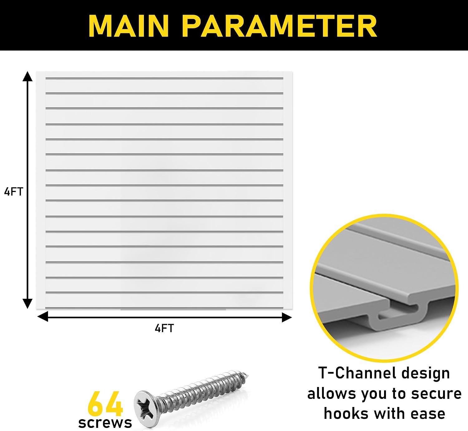 Heavy Duty 4x4 PVC Garage SlatWall Storage System (with Endcaps & Screws) - Modular Slat Wall Paneling for Garage Wall Organizer - Interlocking SlatWall Panels for Home & Commercial Use (Black)