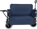 3-in-1 Folding Wagon with Bench Seat & Rear-Mounted Folding Tabletop – 500lbs Capacity, 9'x4' Beach Tires for Camping (Dark Blue)