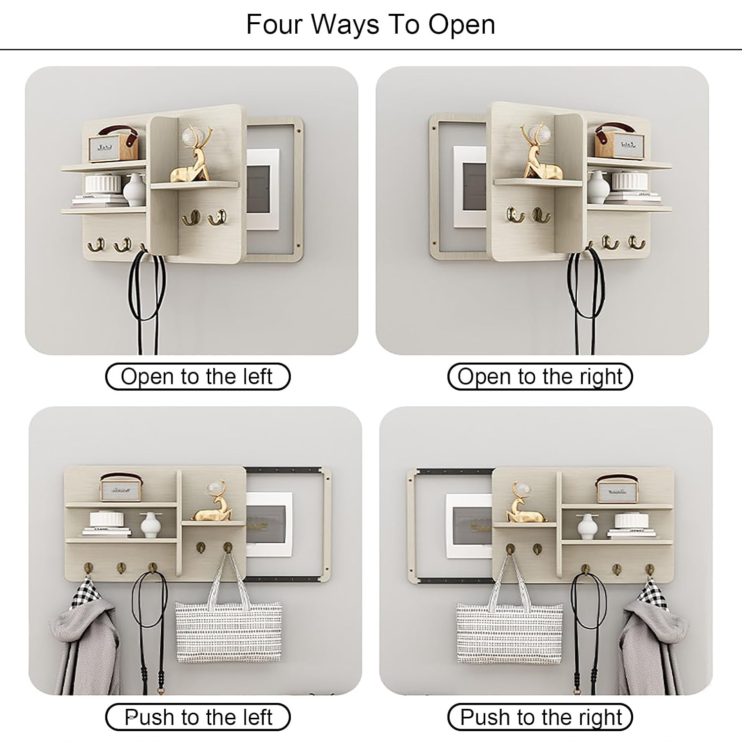 Electric Meter Box Cover Decorative with Shelves & Hooks, Hidden Circuit Breaker Panel, Wooden Decor Cover for Living Room Bedroom Office(White 1,50 * 40cm/19.7 * 15.7in)
