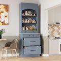 84' Modern Design Freestanding Storage Cabinet, Kitchen Storage Bakers Rack with Sturdy P2 MDF Frame, Utility Food Cupboard with 5 Storage Drawers for Kitchen/Dining Room/Living Space, Gray