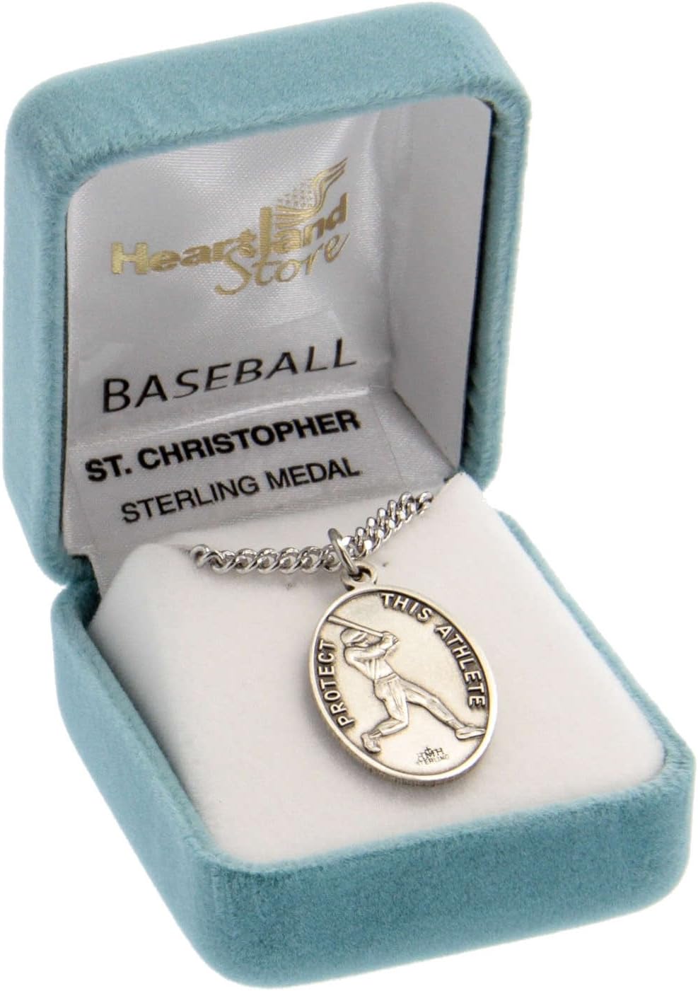 Heartland Men's Sterling Silver Saint Christopher Baseball Medal – Made in USA, Custom Chain Options, Ideal Present for Athletes, Baseball Players, and Sports Enthusiasts