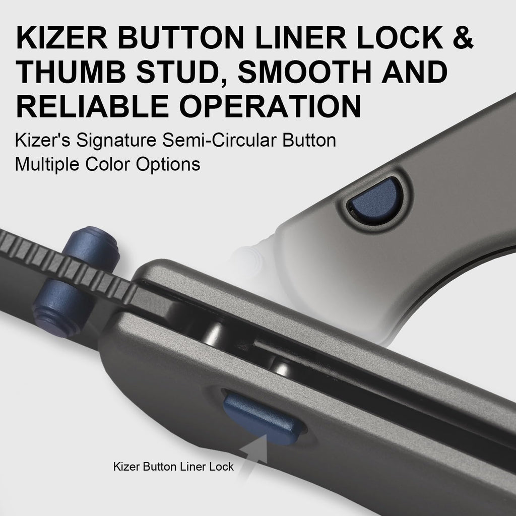 Kizer Drop Bear Zero Pocket Knife, 3.1' Drop Point Elmax Blade Folding Knife with Dark Gray Aluminum Handle, Thumb Stud & Button Liner Lock EDC Knives for Camping Hunting Survival Ki3619BDA1