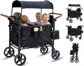 Stroller Wagon for 4 Kids, 4 Seater Wagon Stroller with Snack Tray, Large Storage Bag, Phone Cup Holder, Removable Canopy, Foldable Wagon Stroller 4 Seater with Adjustable Push Handles (Deep Black)