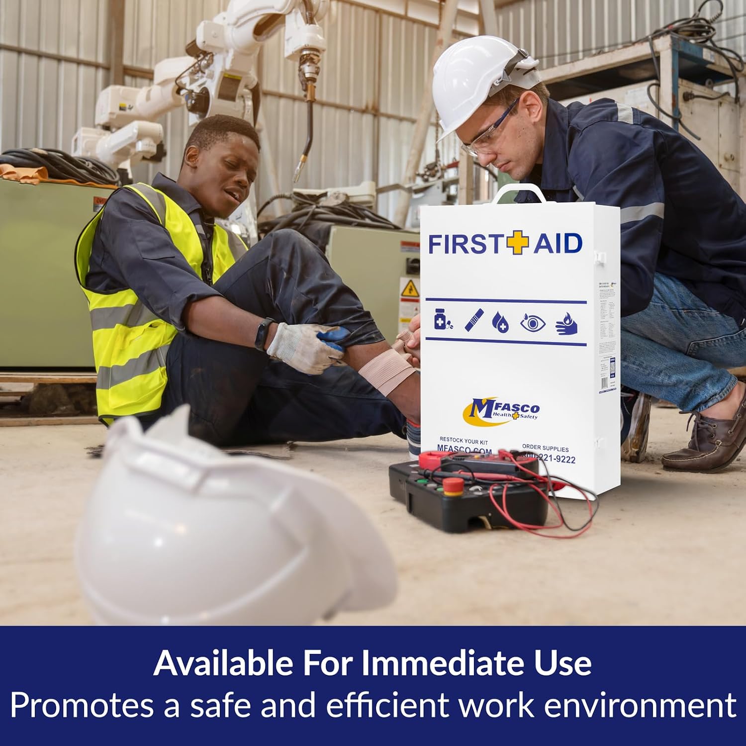 MFASCO Workplace Metal First Aid Kit - 4 Shelf Wall Mount Cabinet with Medications - Large Metal First Aid Box for Office with Supplies - Commercial Grade for Businesses - Emergency Preparedness