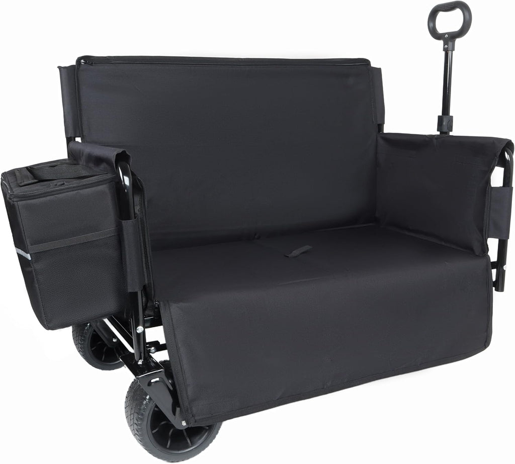 3 in 1 Convertible Folding Wagon Cart with Bench Seat Storage Includes 1 ice Pack, 500lbs Heavy Duty Utility Wagon, 180L Capacity All Terrain Wheels for Camping, Beach, Sports, Garden, Black