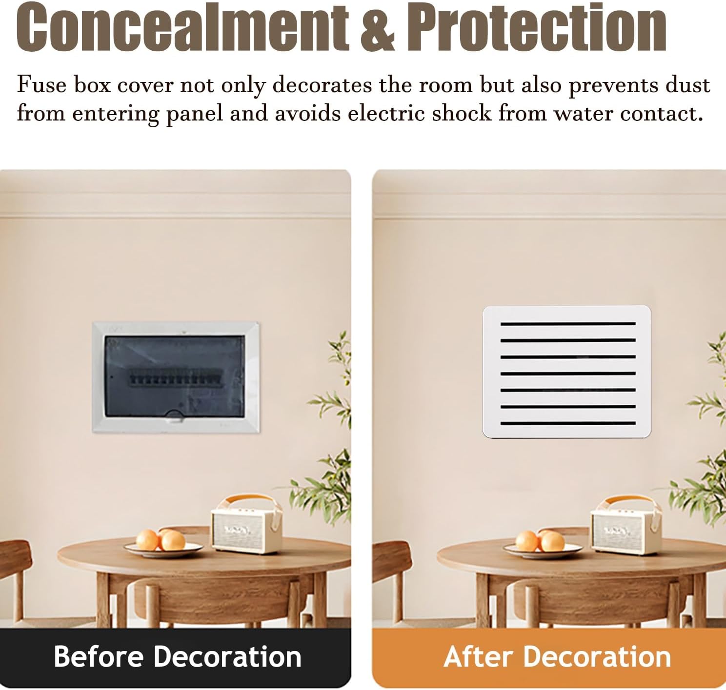 Electrical Panel Cover Flip-Open Electric Meter Box Cover Ventilated White, Wall-Mounted Fuse Box Cover with Traceless Nails, Stylish Circuit Breaker Panel for Indoor Use(Style2,WXH-34 x 24CM-13.4x9.5
