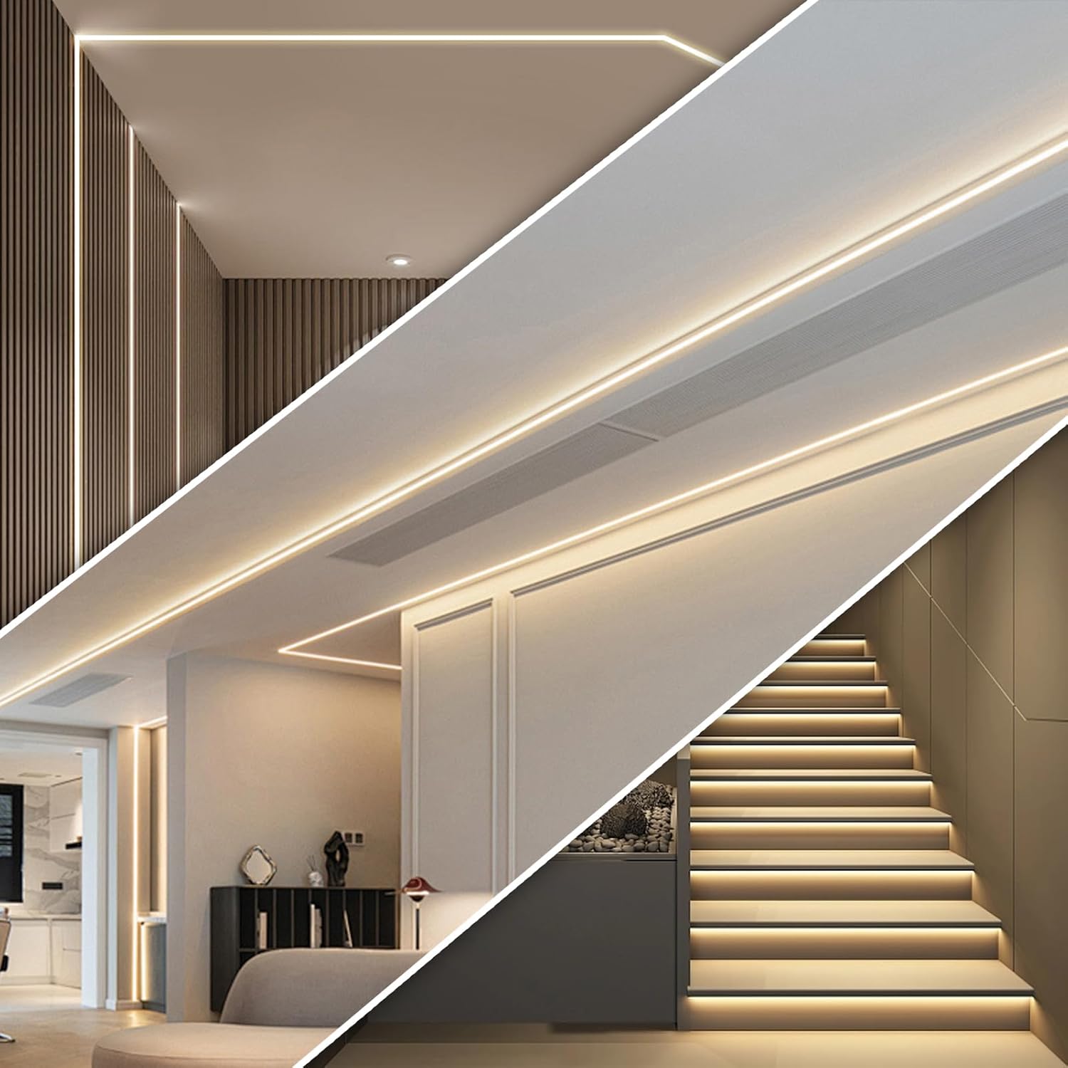 10 Pack Plaster-in LED Channel 6.6FT/2M Recessed Drywall Aluminum Strip Lighting Track with White Diffuser for Light Tape Mounting Profile