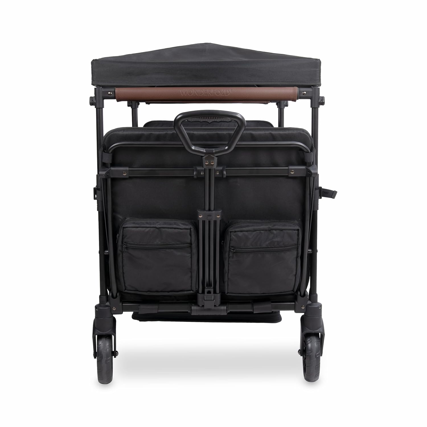WONDERFOLD X4R Rev Stroller Wagon (4 Seater) - Collapsible Stroller Wagon with 5-Point Seatbelt Harnesses, Reclining Seats & Footwells, Black