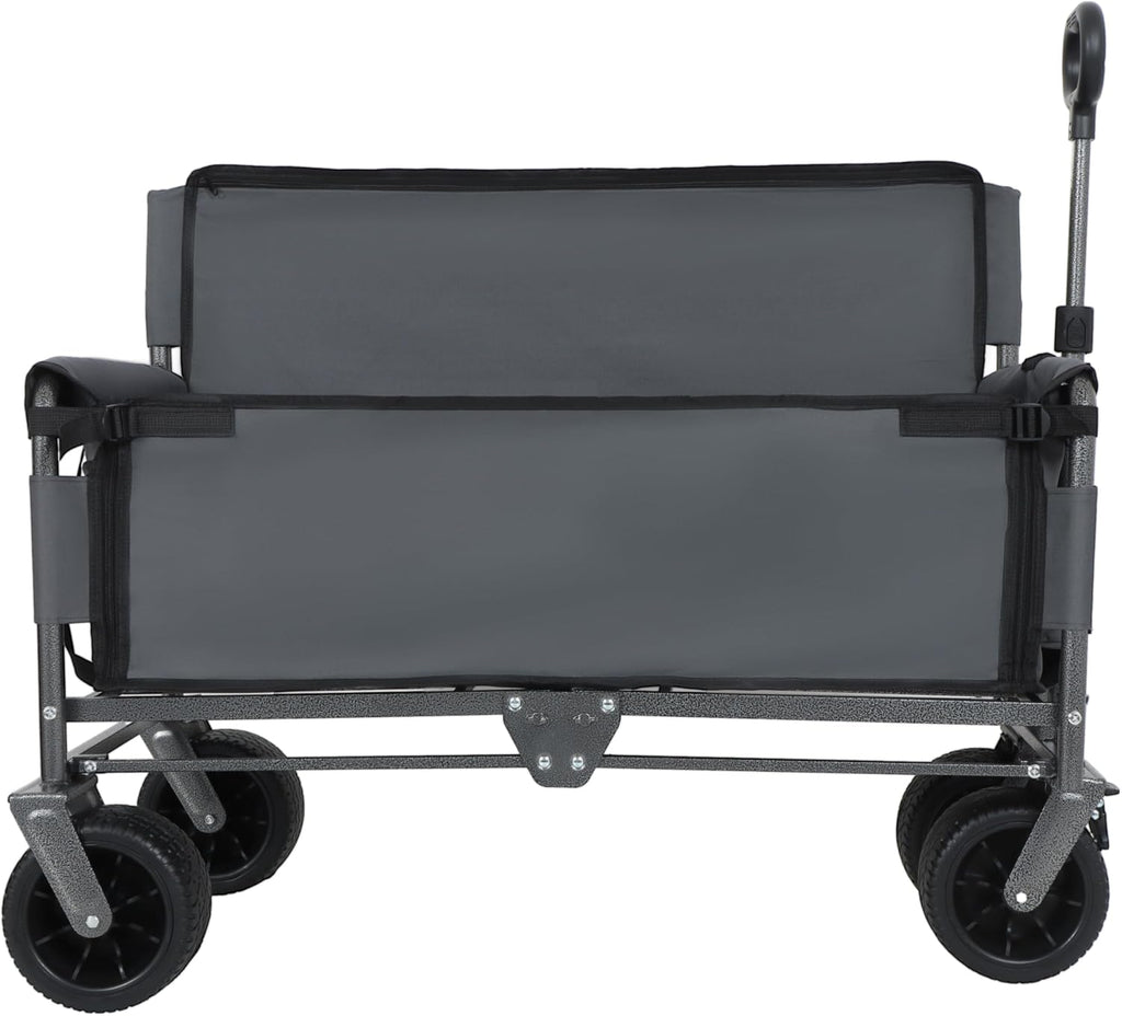 3-in-1 Heavy-Duty Folding Wagon Cart with Bench Seat & Storage – 500lbs Capacity, 180L All-Terrain Utility Cart for Camping, Beach, Sports, & Garden – Collapsible, Adjustable Handle (Gray)