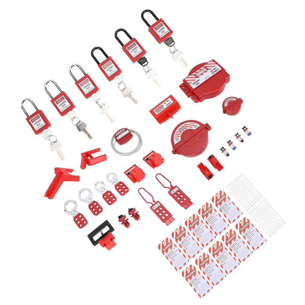 Lockout Tagout Kit Electrical Loto, Clamp On Circuit Breaker Lockout, Group Hasps, Tag, Safety Padlocks, Nylon Ties with Tool Box, Electrical Kit