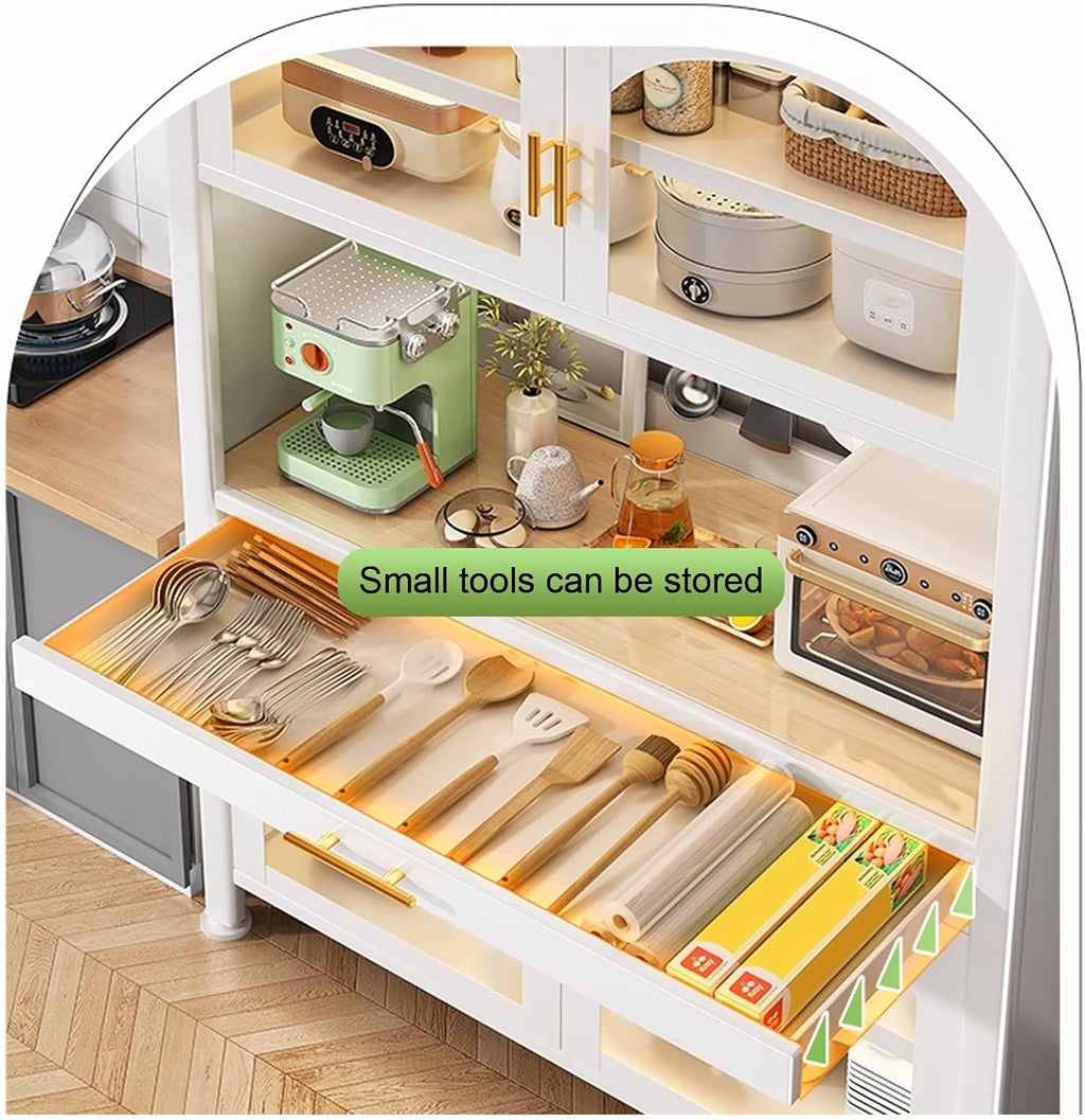 Kitchen Bakers Rack with Storage, Standing Kitchen Storage Rack with Drawer, Microwave Stand with 3 Hooks, Large Capacity(White,80cm)