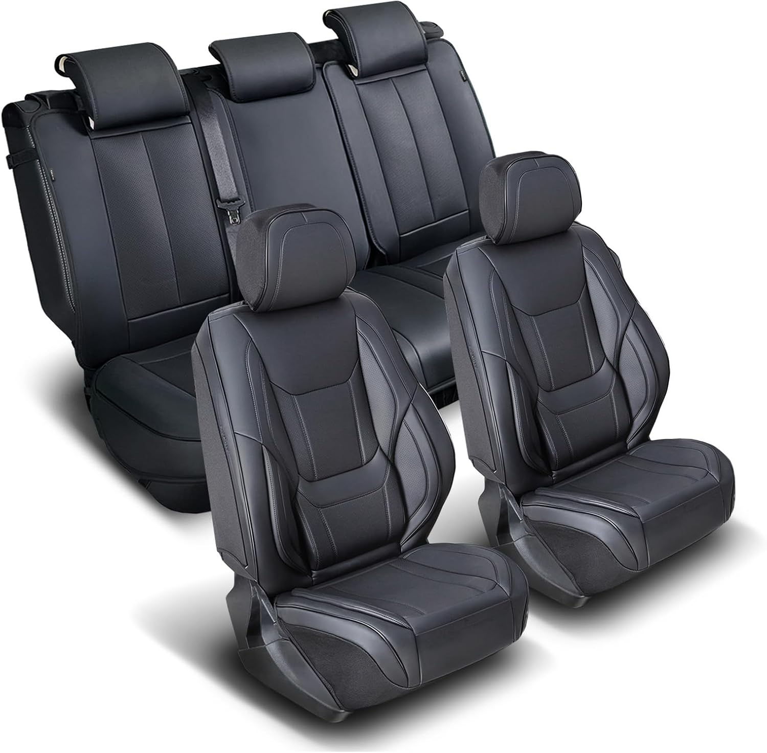 Coverland Custom Car Seat Covers Compatible with 2003-2008 Mazda, Mazda6 Sport Wagon - Premium Leather Non-Slip Memory Foam Waterproof Seat Cover Custom fit Interior Protector [Full Set-Black]