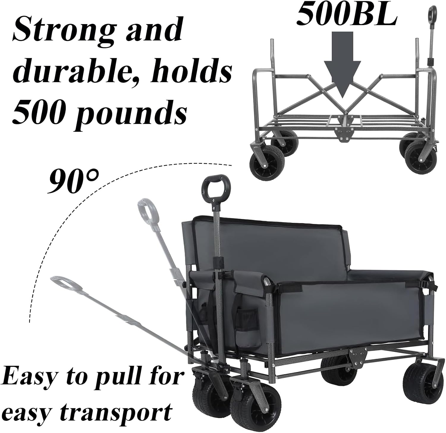 3-in-1 Convertible Folding Wagon Cart with Bench Seat & Storage, Wagon Bench, 550lbs/220L Heavy-Duty Utility Wagon, 180L Capacity All-Terrain Wheels (Orange)