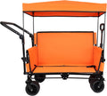 3-in-1 Heavy-Duty Folding Wagon Cart with Adjustable Canopy & Bench Seat – 500lbs Capacity, All-Terrain Utility Cart for Camping, Beach, Sports, Garden Storage (Orange)