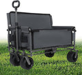 Convertible Folding Wagon Cart, 500lbs Heavy-Duty Utility Wagon with Bench Seat & Storage, 180L Capacity, All-Terrain Wheels for Camping, Beach, Sports, Garden