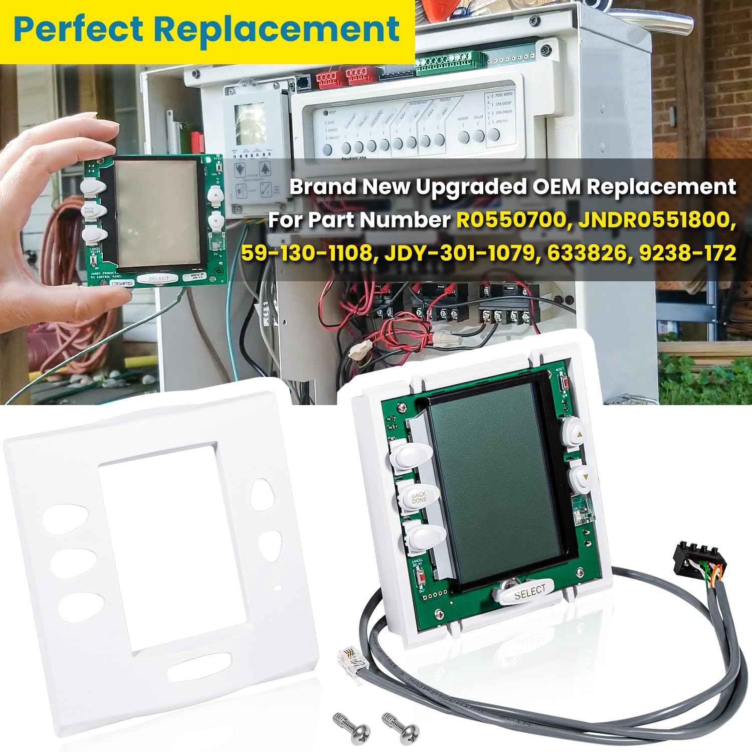 R0551800 Service Controller Replacement for Zodiac Jandy Aqualink RS One Touch System Pool and Spa Control Panel PCB with Buttons, LCD, LED, 3.6FT Cable, Connector, Screws