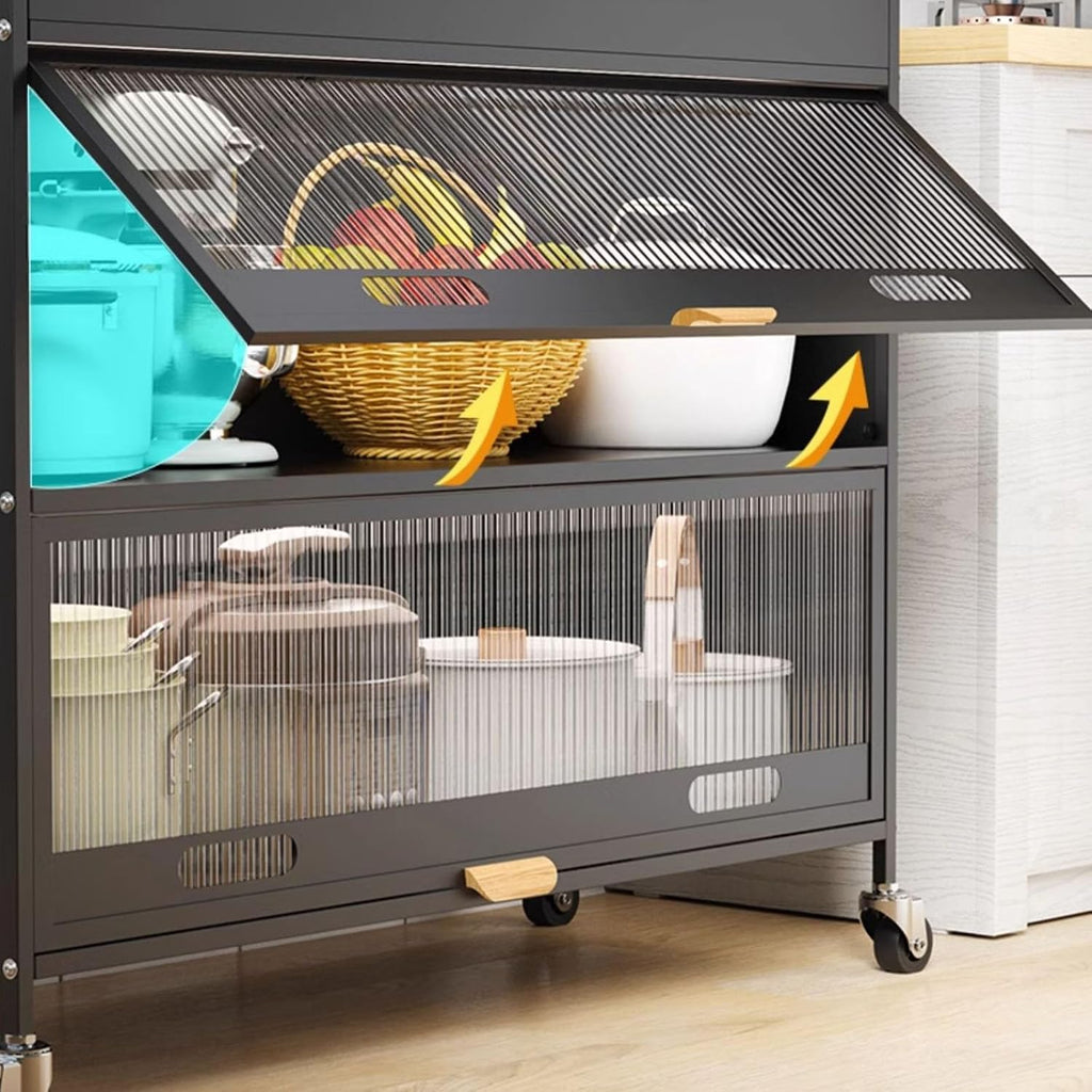 Metal Kitchen Storage Cabinets, Bakers Rack with Storage, Kitchen Microwave Stand, with Drawers, Hooks * 8, Foot Pads * 4(Black,80cm)