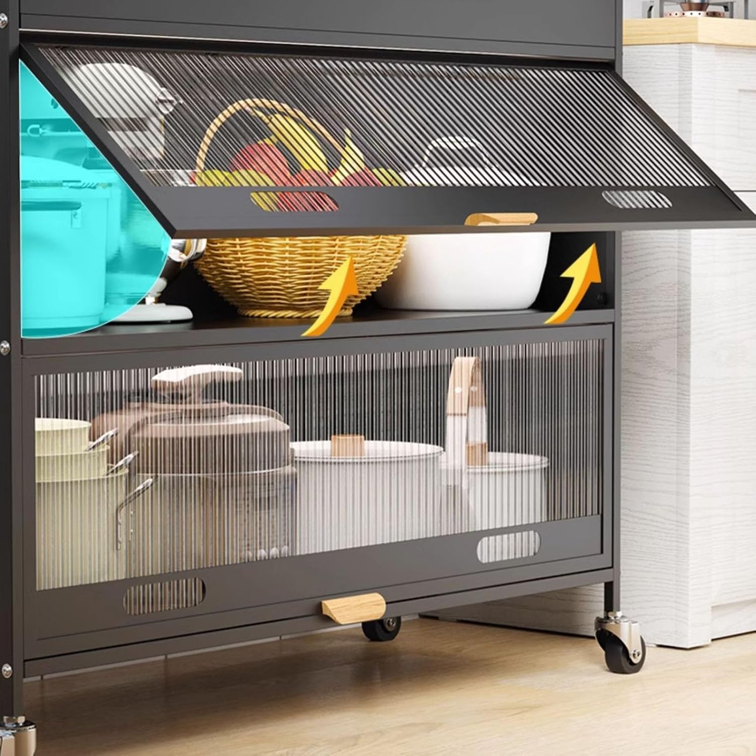 Metal Kitchen Storage Cabinets, Bakers Rack with Storage, Kitchen Microwave Stand, with Drawers, Hooks * 8, Foot Pads * 4(Black,80cm)