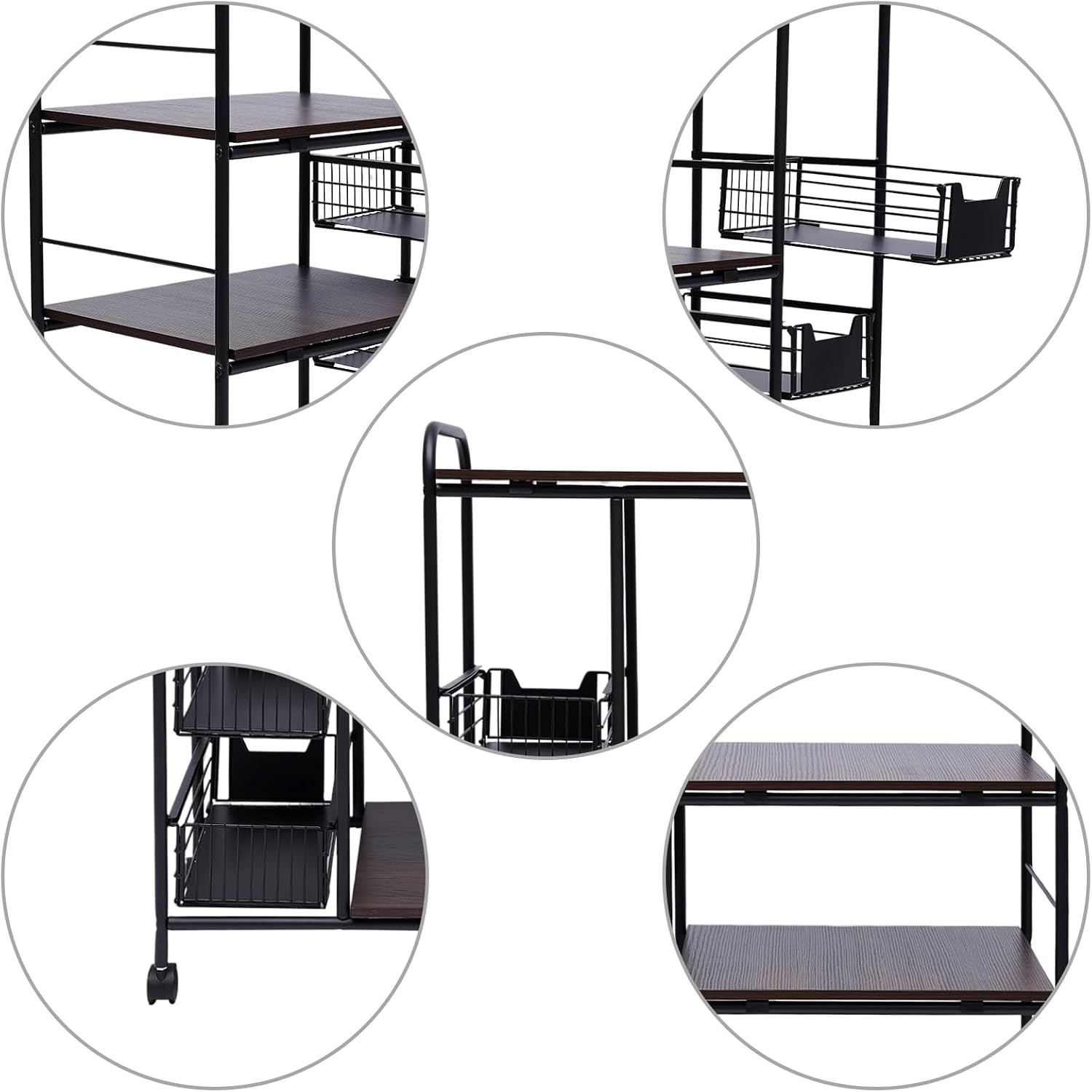 Rolling Microwave Cart,Inrial Metal Microwave Oven Stand,Kitchen Storage Rack,Cart,Serving Cart,Push-Pull Drawers,Bakers Rack,Kitchen Storage Cart,Storage Basket,for Pantry Bathroom Office Living Room