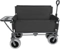 3-in-1 Heavy-Duty Folding Wagon with Bench Seat & Rear-Mounted Folding Tabletop – 500lbs Capacity, All-Terrain Beach Tires for Camping, Picnics, Outdoor Events (Black)