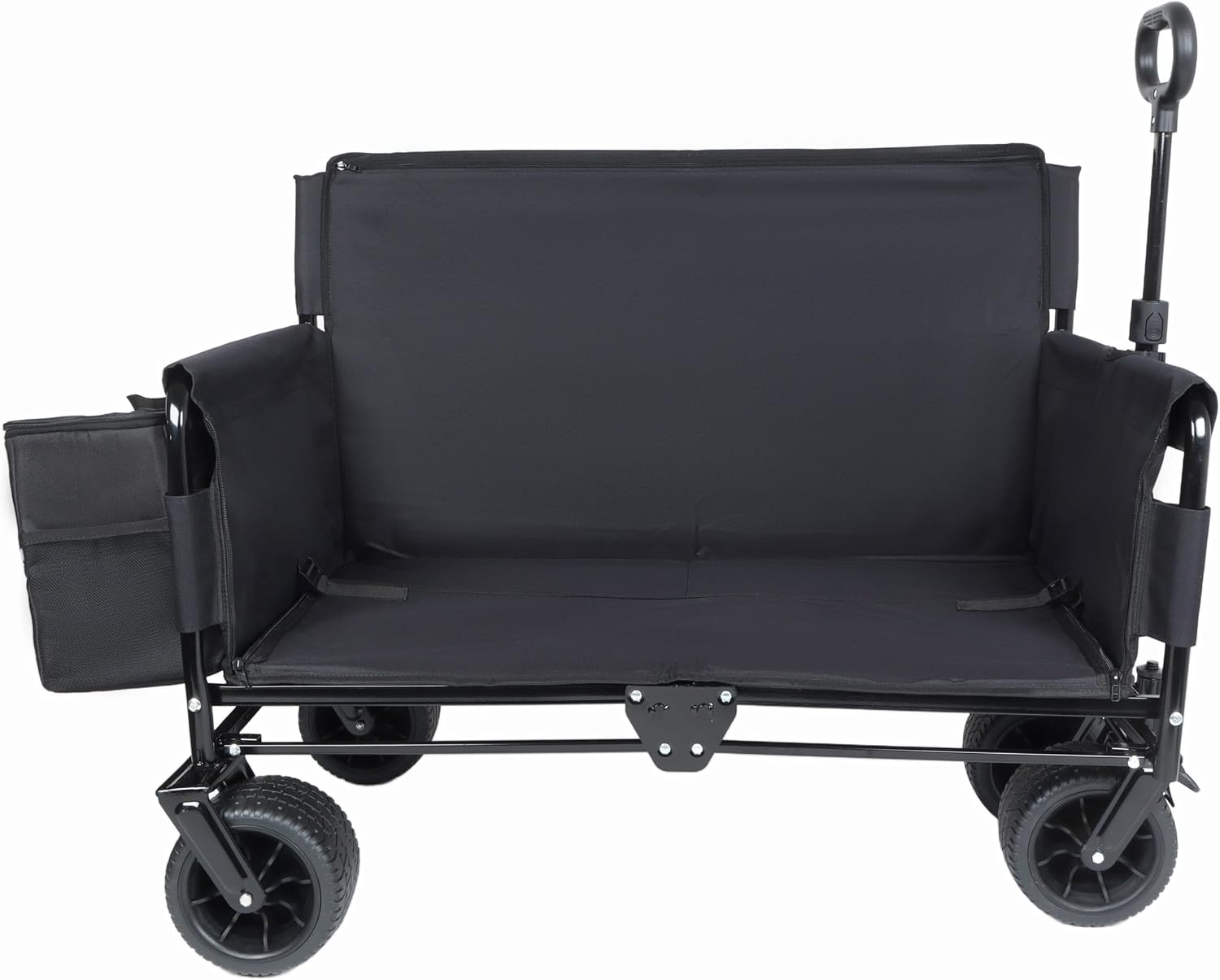 3-in-1 Heavy-Duty Folding Wagon Cart with Bench Seat & Storage - 500lbs Capacity, All-Terrain 360° Wheels, Ice Pack Included - Perfect for Camping, Beach, Sports, Garden & Outdoor Events (Black)