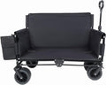 Black Collapsible Wagon with Bench Seat, Handle & All-Terrain Wheels, Steel Frame, Folding Camping Cart for Beach, Sports, Lawn, 37x24.02x40.94 in