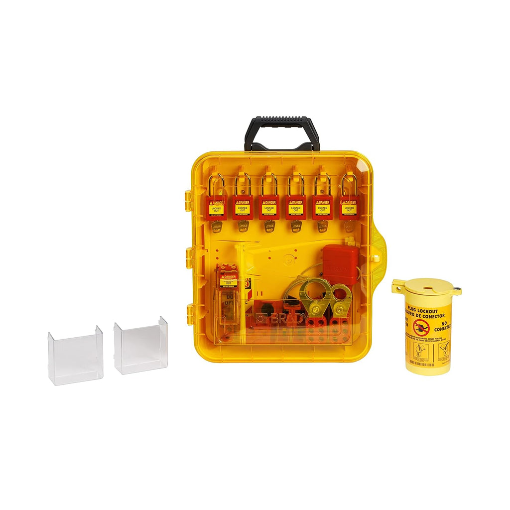 BRADY Lockout Tagout Station with Loto Devices. 6 Keyed Alike Safety Locks, 4 Hasps, Clamp on, Multipole Circuit Breaker Lockouts, Plug Lockout, Cable Lockout 20 Loto Tags. Safety Supply - 153686