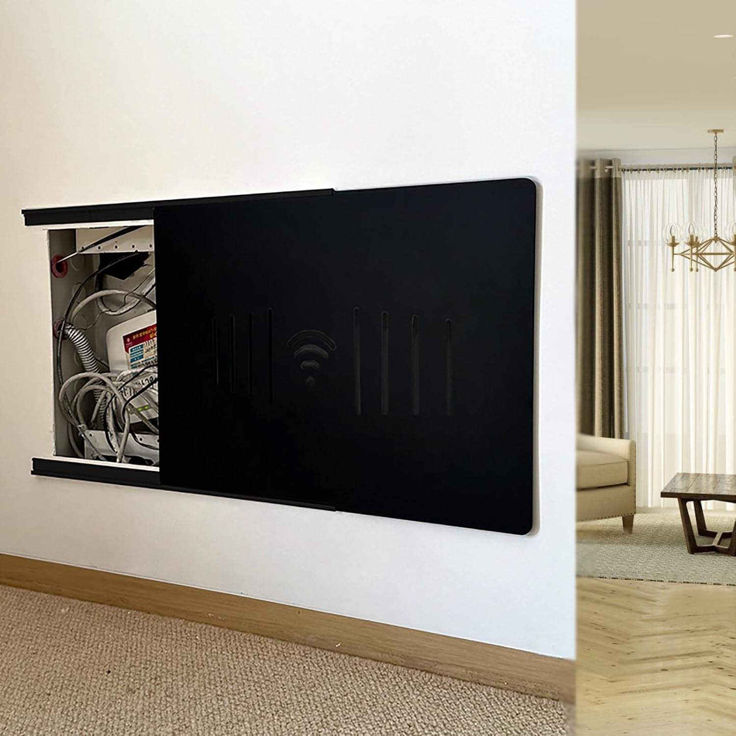 Electrical Panel Cover Circuit Breaker Panel Covers Slide Open, Acrylic Breaker Box Cover with Aluminum Alloy Rails, Single Color Electric Panel Cover for Wall Decor(Black4,60 x 40cm-23.6 x 15.7')