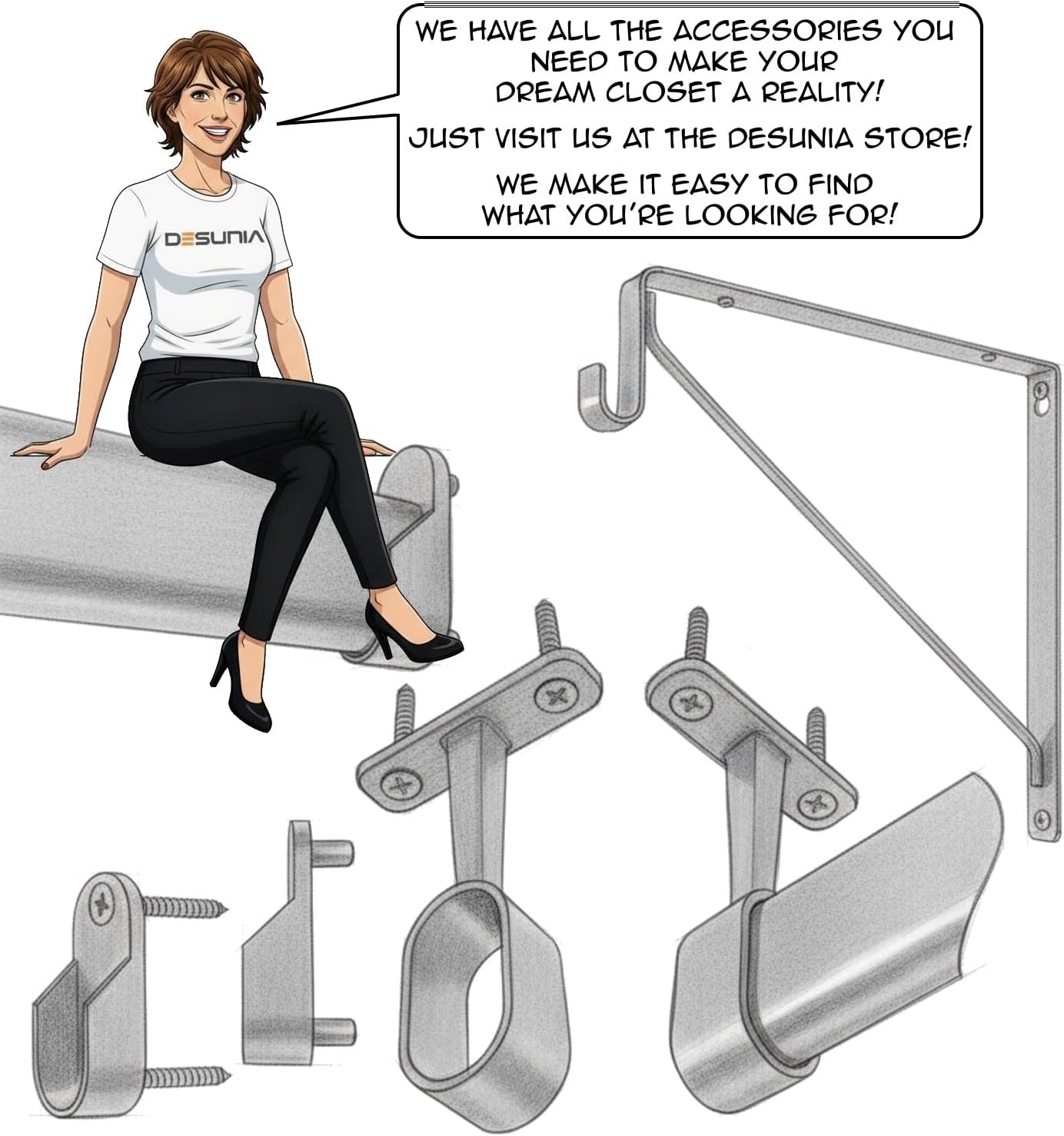 36' Oval Closet Rod Kit | White | Screw-On End Brackets & Hardware | Heavy-Gauge Steel | 10 Kits | Desunia