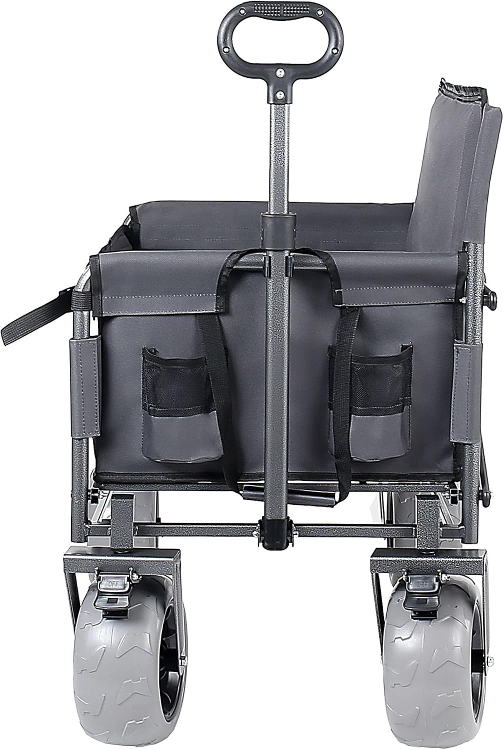 3-in-1 Folding Wagon with Seats and Table, All Terrain Beach Cart with Big Wheels for Sand, 500lbs Heavy Duty Collapsible Wagon for Camping Family Shopping (Gray)