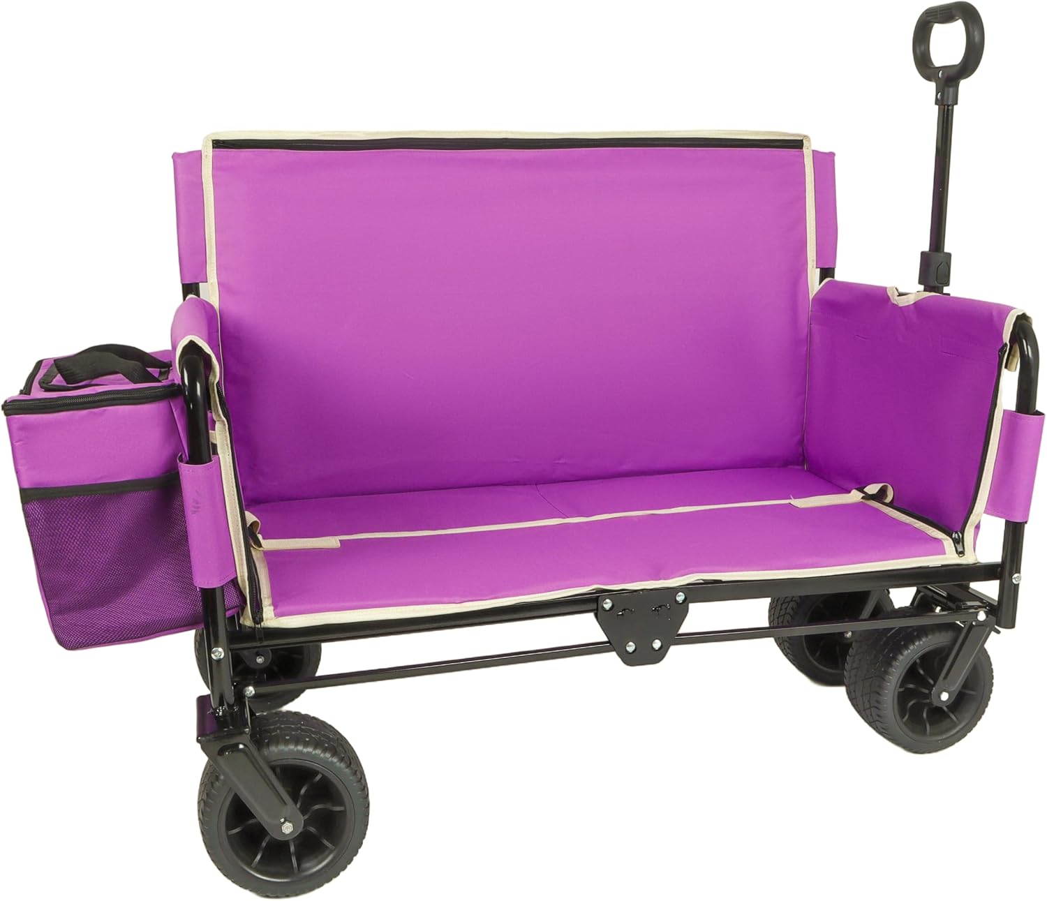 3-in-1 Heavy-Duty Folding Wagon Cart with All-Terrain Wheels, 500lbs Capacity, Bench Seat & Storage – Perfect for Camping, Beach, Sports, and Outdoor Events (Purple)