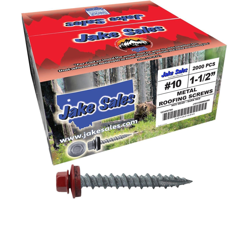 Metal Roofing Screws: (2000) 10 x 1-1/2' Dark Red Hex Head Sheet Metal Roof Screw. Self Starting Metal to Wood siding Screws. EPDM Washer. Colored Head