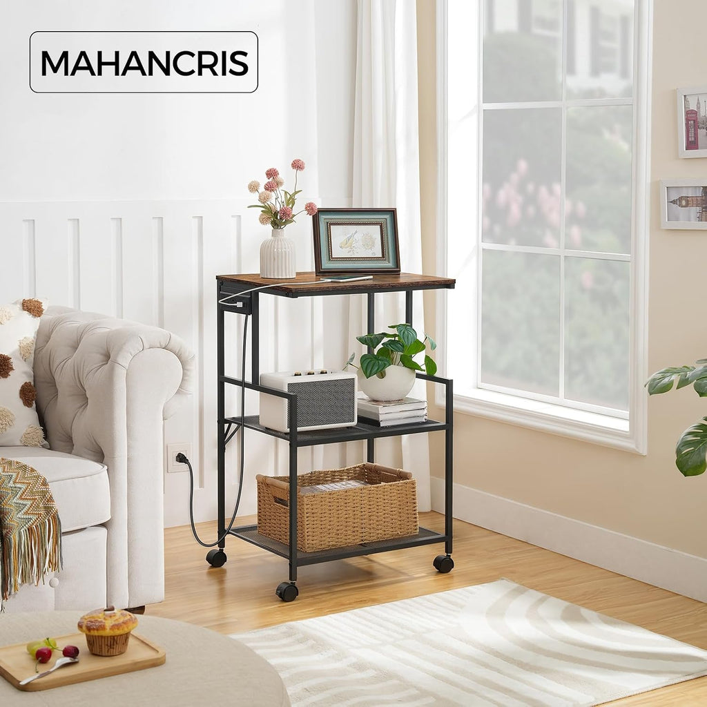 MAHANCRIS Mobile Printer Stand and Printer Stand with Drawer Bundle, 3-Tier Industrial Printer Cart with Power Outlets and 2 USB Ports, Printer Table with File Cabinet, PTHR78E01-PTHR3501