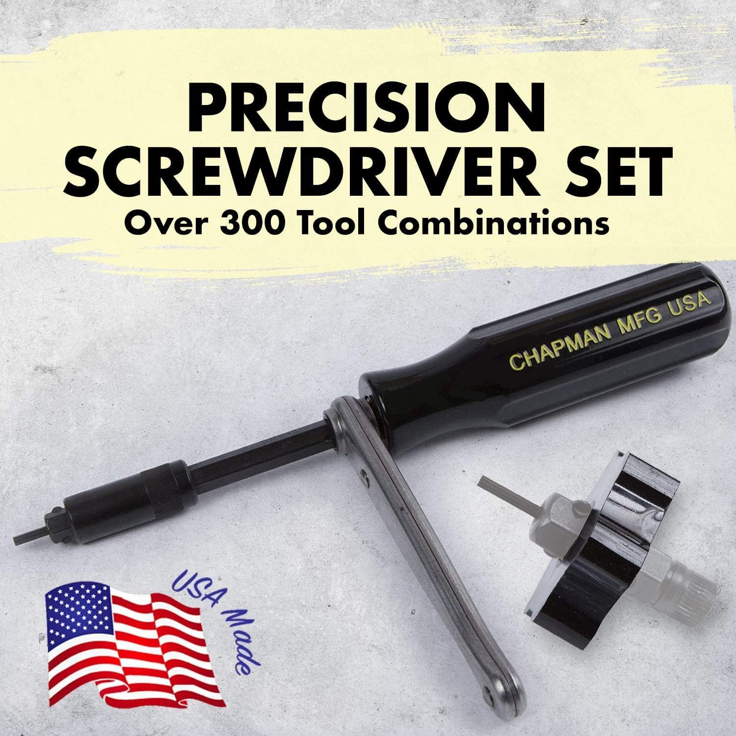 Chapman MFG 1000 Mity Master Set - Includes Phillips, Slotted, SAE & Metric MM Hex, Ball Allen Hex, JIS, Star (for Torx), Robertson Bits, Complete Set 68 USA Made Insert Bits, Mini Ratchet Hand Tool