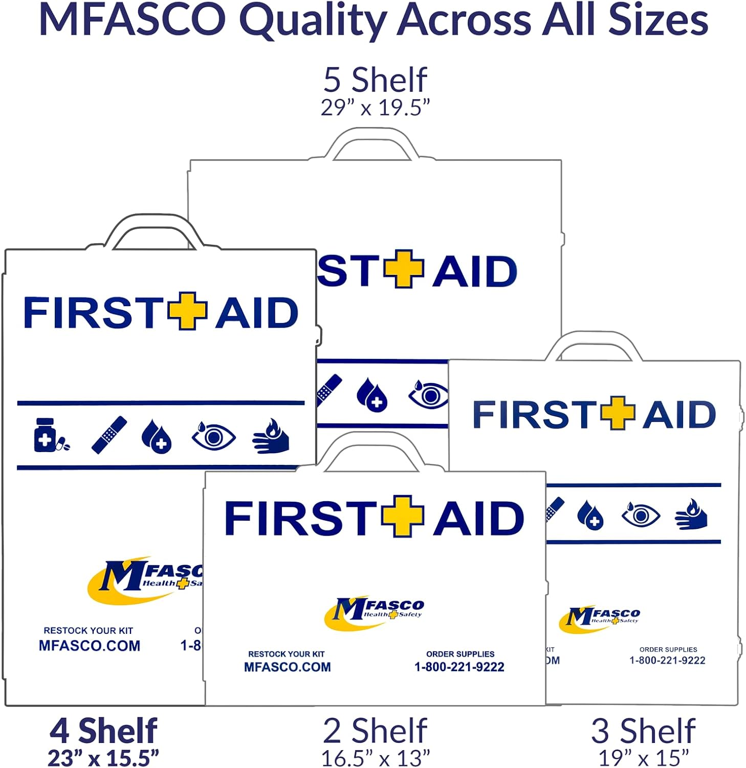 MFASCO Workplace Metal First Aid Kit - 4 Shelf Wall Mount Cabinet with Medications - Large Metal First Aid Box for Office with Supplies - Commercial Grade for Businesses - Emergency Preparedness